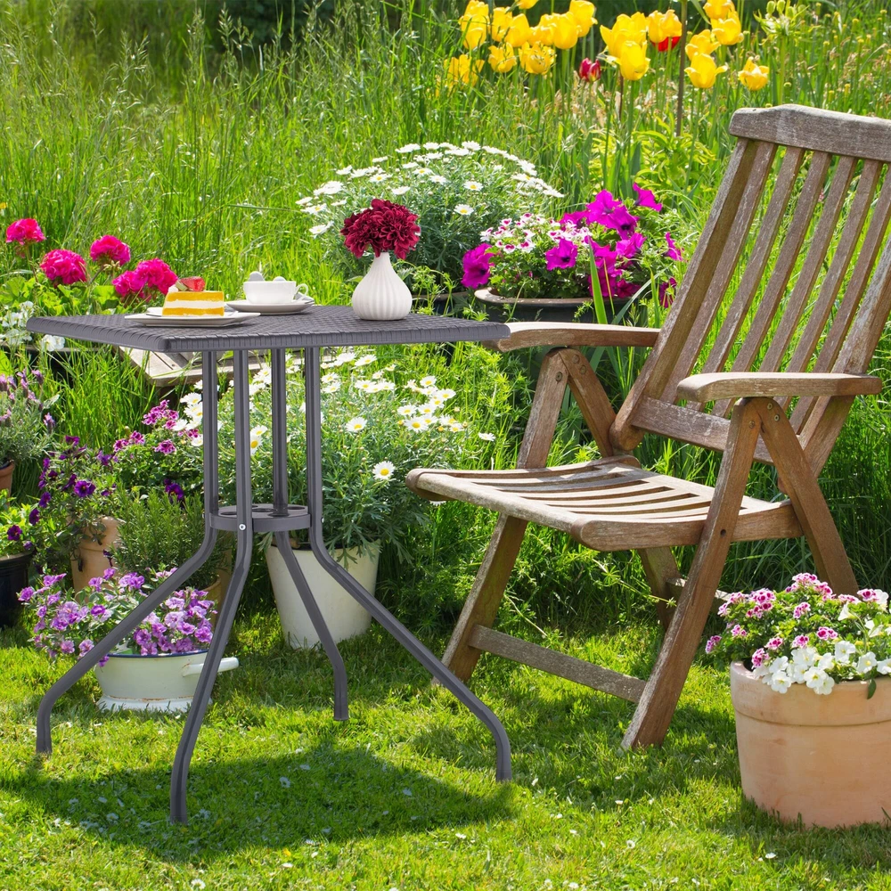 Relaxdays Sodo stalas pilko rotango stiliaus
