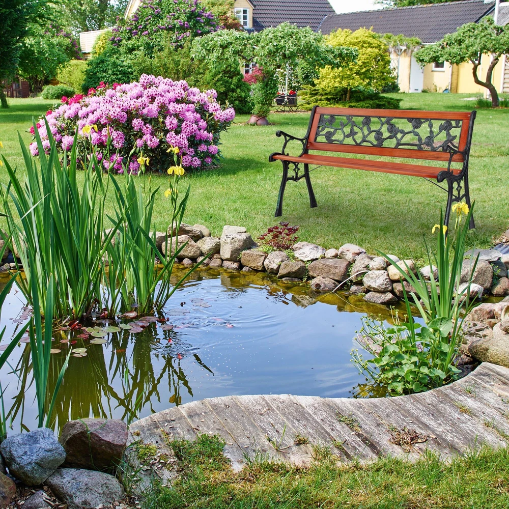 Relaxdays Sodo suoliukas su rožių raštu