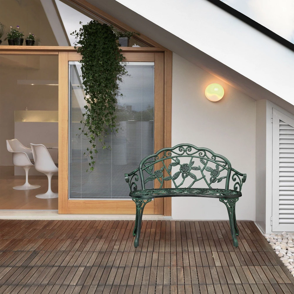 Relaxdays Antikvarinio stiliaus sodo suoliukas su rožėmis