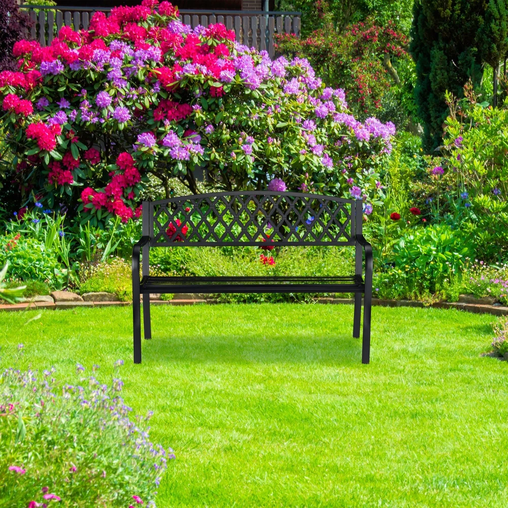 Relaxdays Metalinis sodo suoliukas su pintu dizainu