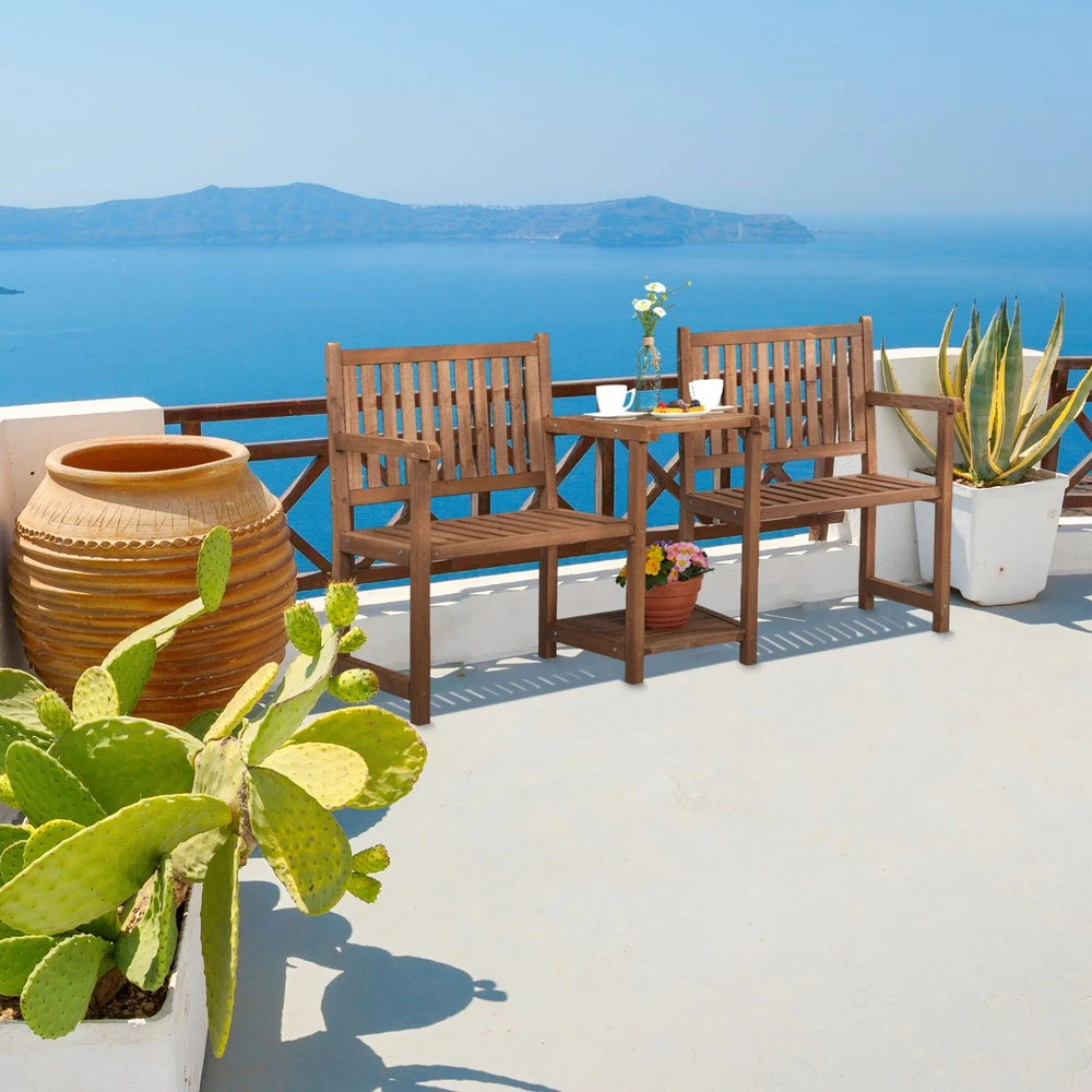 Relaxdays Rudas sodo suoliukas su staliuku