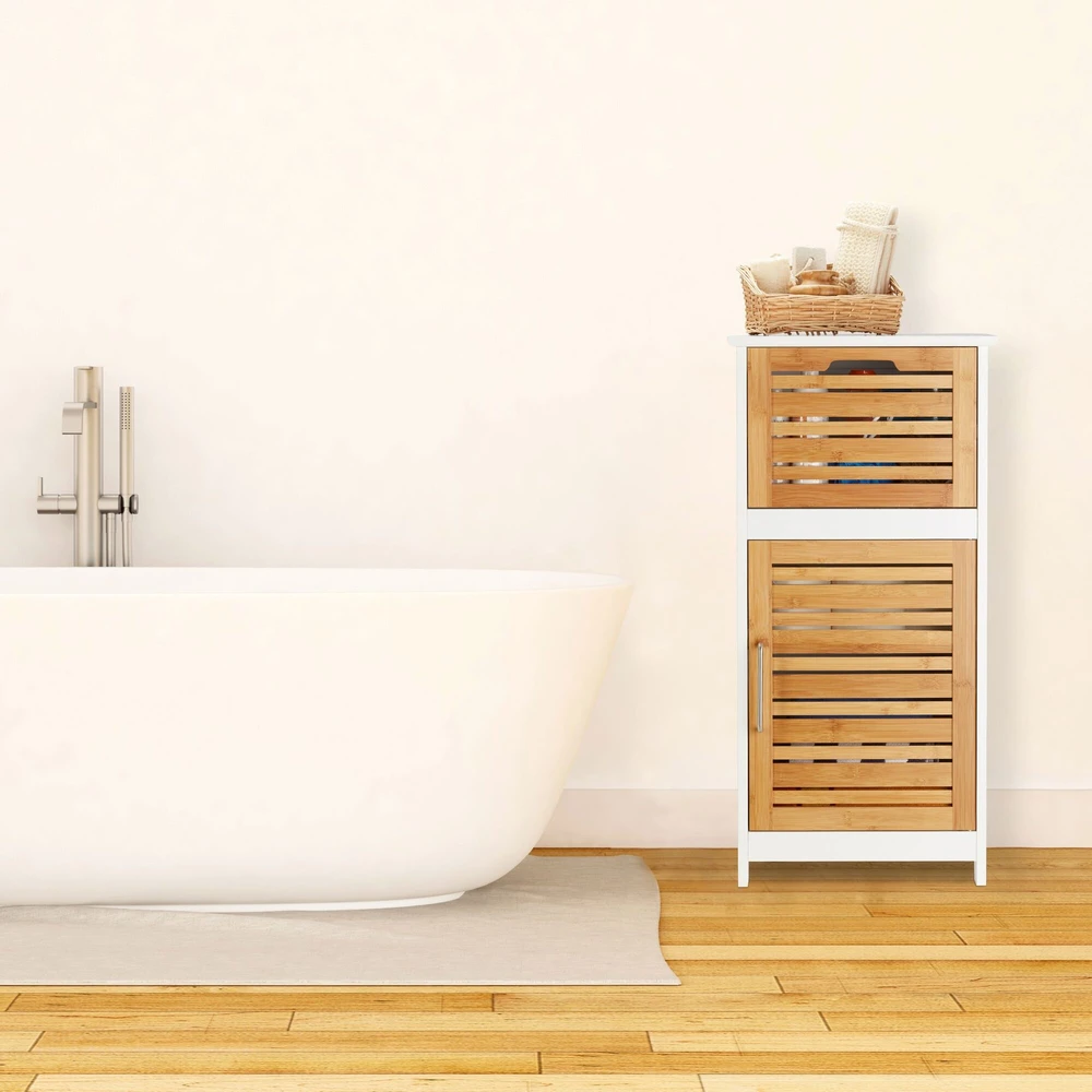 Relaxdays Balta bambukinė šoninė spintelė