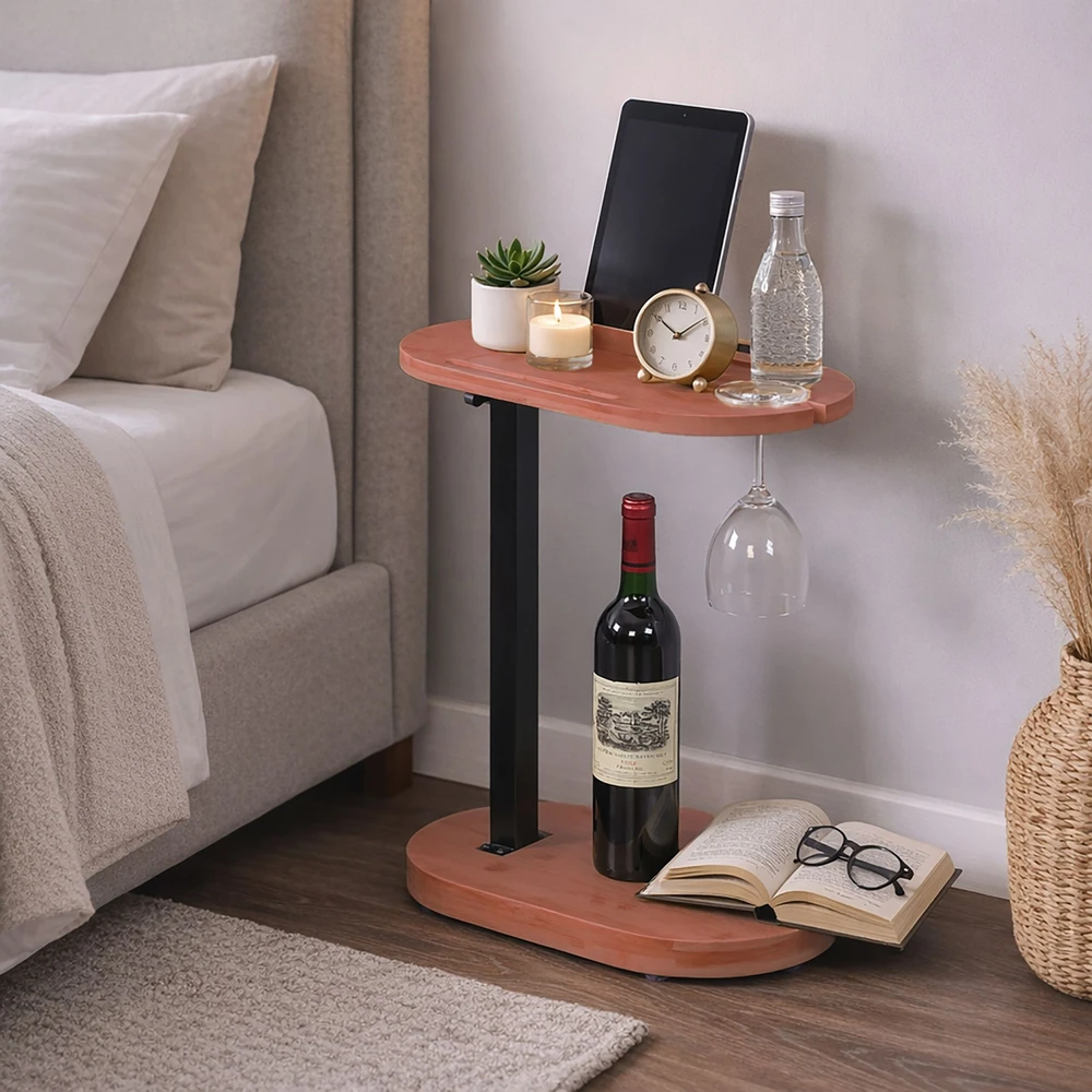 Relaxdays Reguliuojamas bambukinis šoninis staliukas