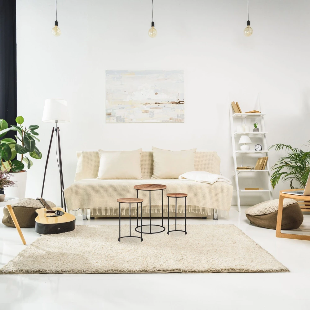 Relaxdays 3 dalių mango medienos įstatomų staliukų komplektas