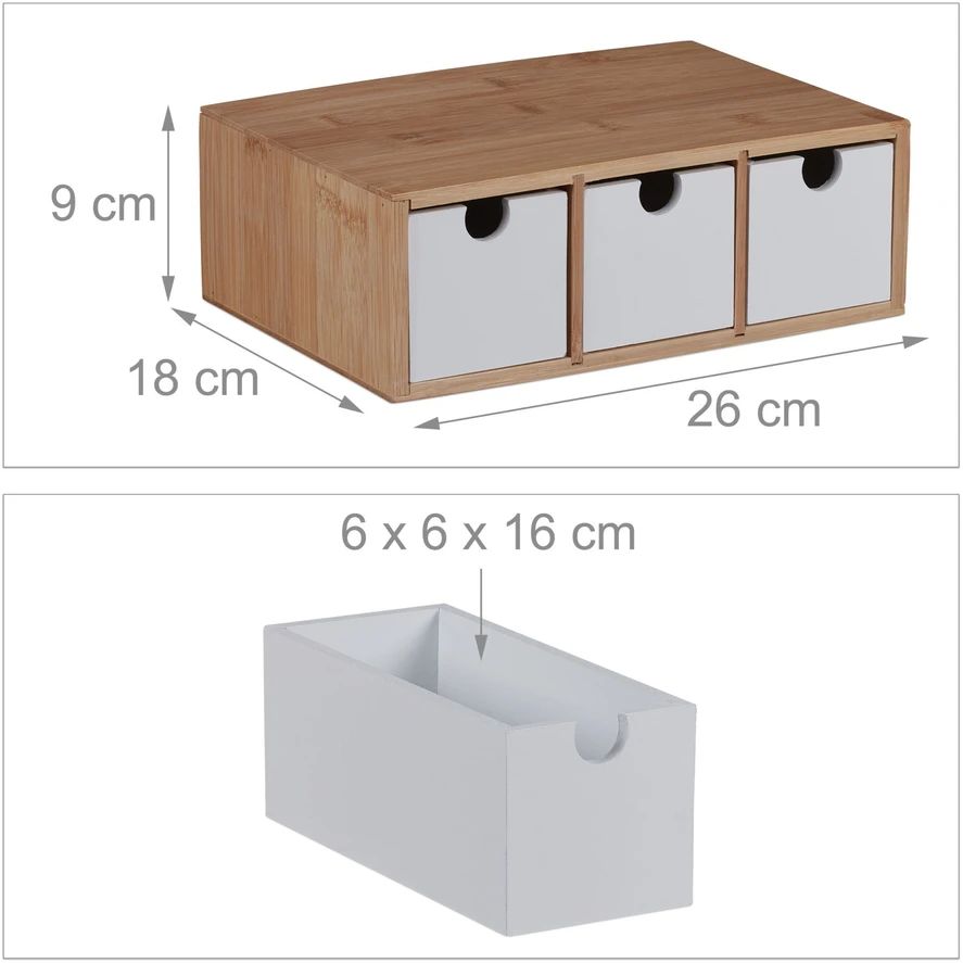 Relaxdays Stalčių dėžutė iš bambuko ir MDF, 3 skyriai