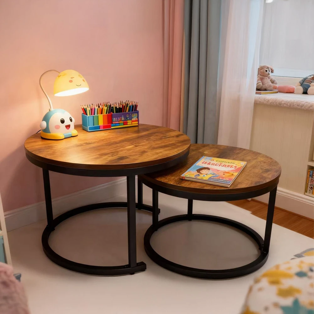 Relaxdays 2 įstatomų staliukų komplektas, industrinio stiliaus