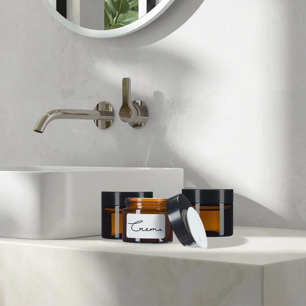 Relaxdays Gintaro spalvos stiklo kremo indelių rinkinys 60 ml