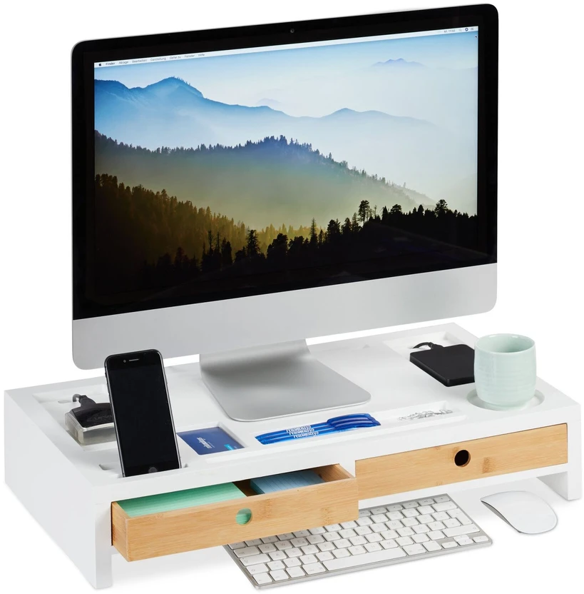 Laikiklis Relaxdays XL monitoriaus stovas su organizatoriumi