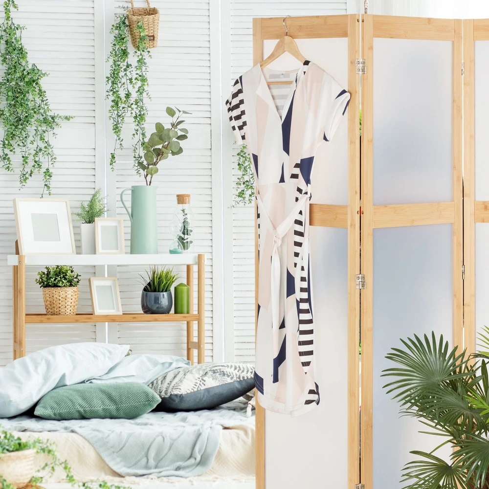 Relaxdays 3 dalių sulankstoma širma su bambuko rėmu