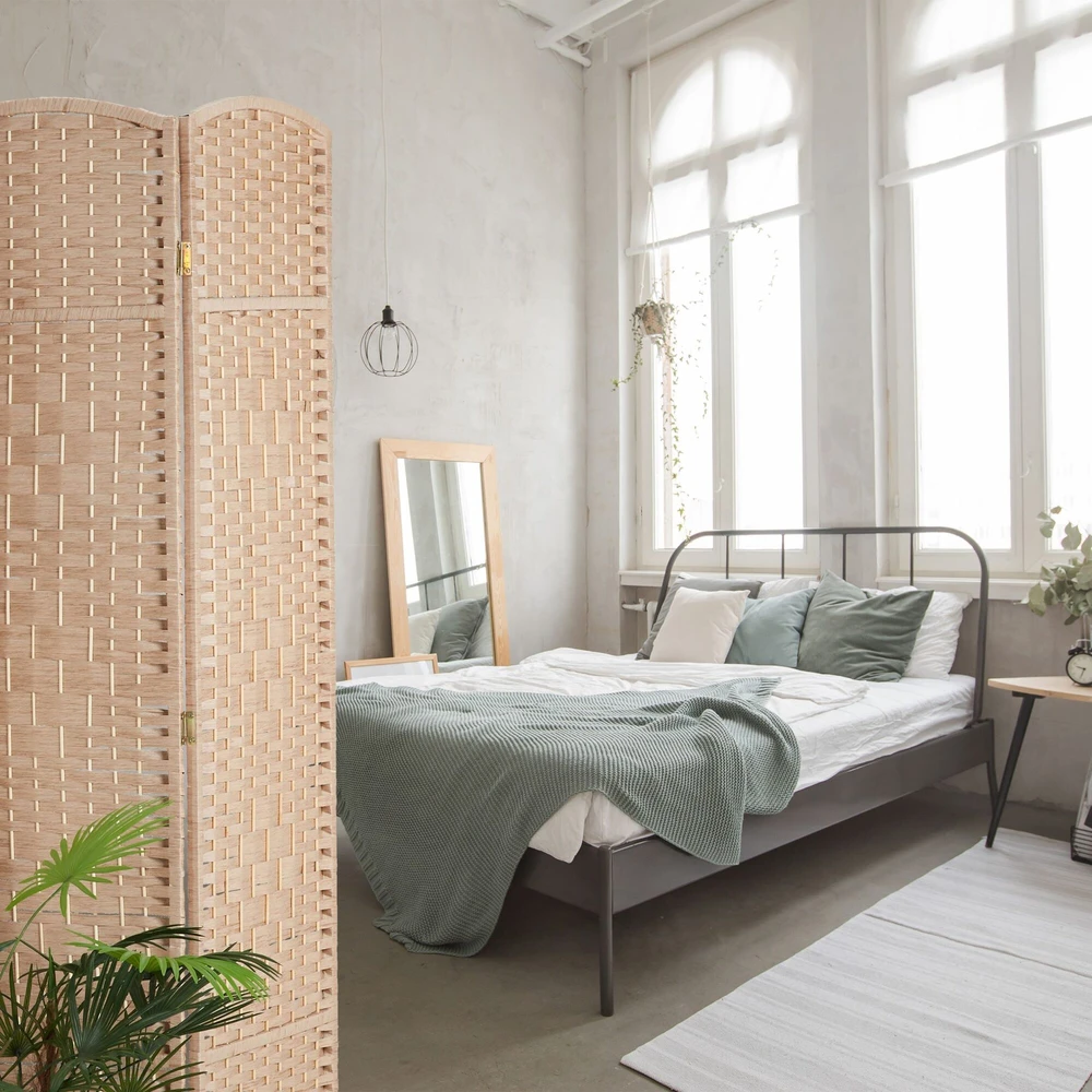 Relaxdays 4 dalių sulankstoma pertvara natūralios spalvos