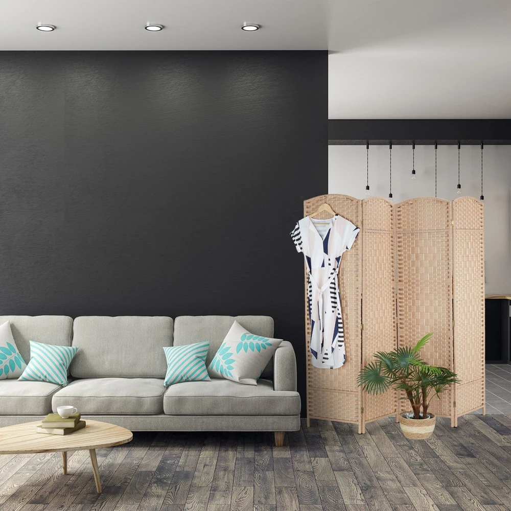 Relaxdays 4 dalių sulankstoma pertvara natūralios spalvos