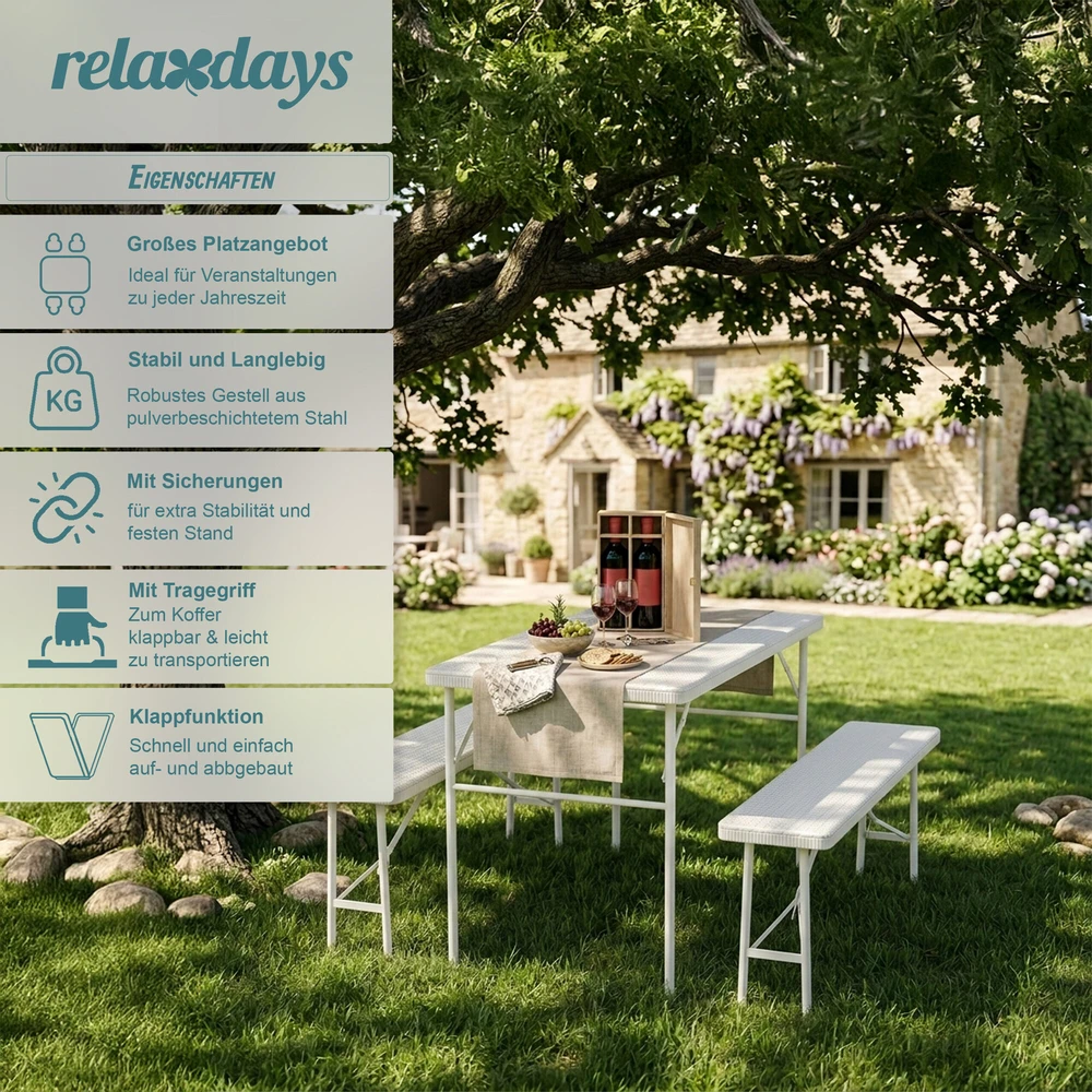 Lauko baldų komplektas Relaxdays 3 dalių sulankstomas alaus palapinės rinkinys, juodas