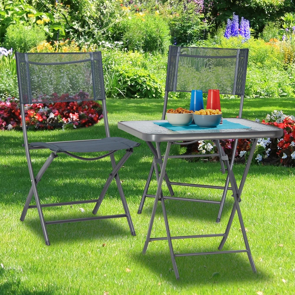 Relaxdays Sulankstomas balkono stalas su stiklu STRUK