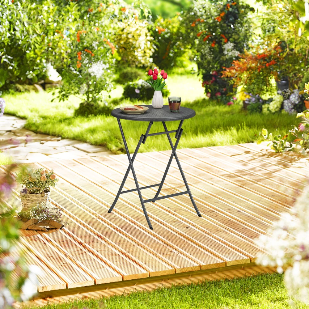 Relaxdays Sulankstomas sodo stalas su rotango imitacija