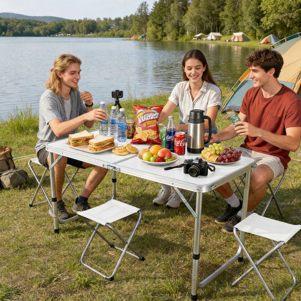 Relaxdays Kempingo stalas ir 4 taburetės
