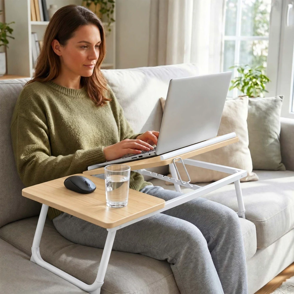 Relaxdays Sulankstomas staliukas nešiojamam kompiuteriui su medienos imitacijos paviršiumi
