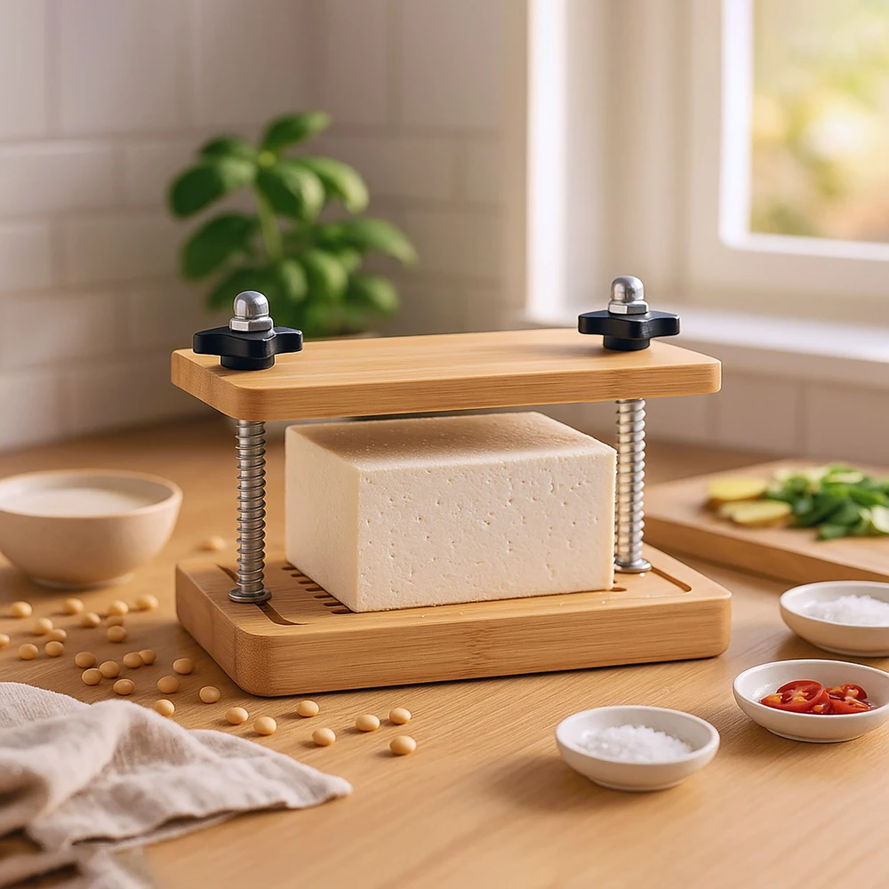 Relaxdays Tofu presas, 17.5x25.5x14 cm, ruda, bambukas ir plienas