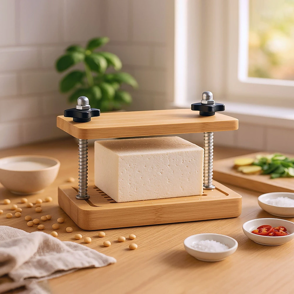 Relaxdays Tofu presas, 17.5x25.5x14 cm, ruda, bambukas ir plienas
