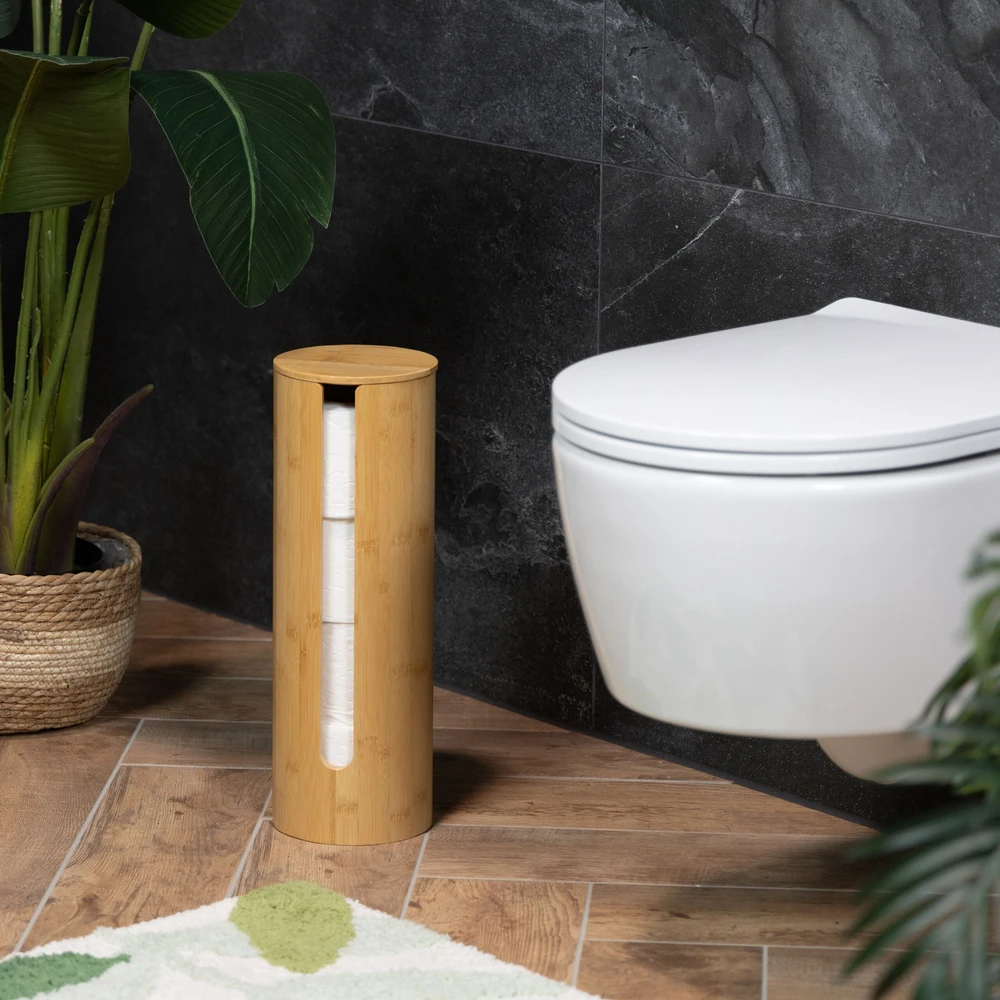 Relaxdays Apvalus bambukinis tualetinio popieriaus laikiklis