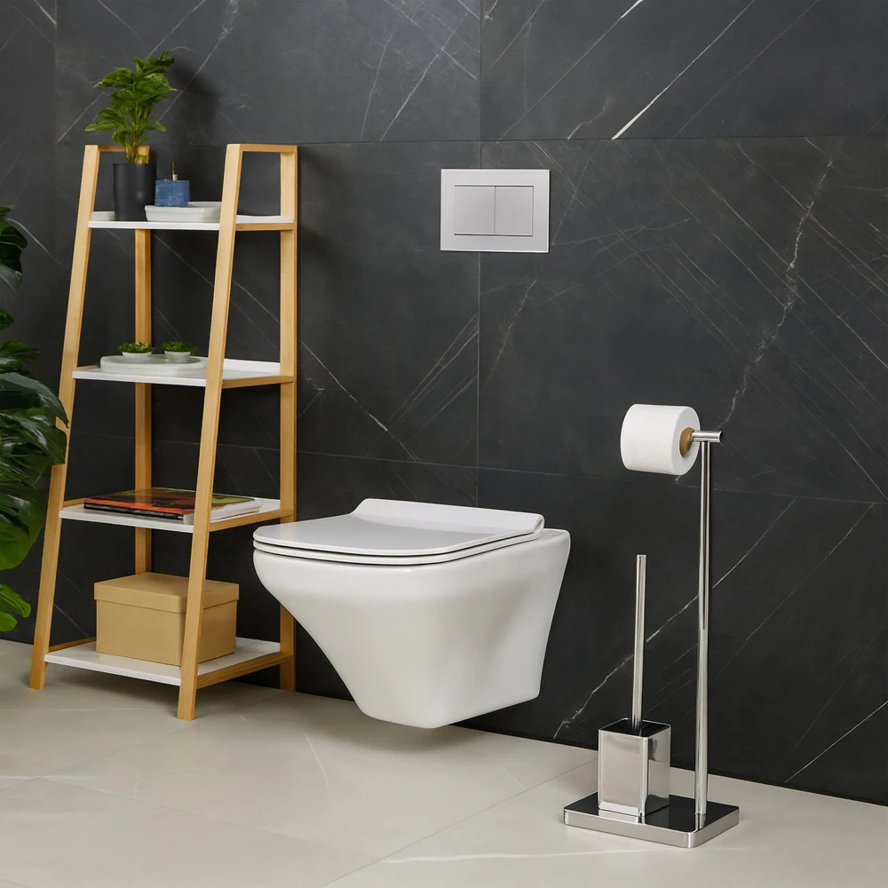 Relaxdays Tualeto rinkinys, 2 atsarginės šepetėlio galvutės, šviesiai ruda/sidabrinė, nerūdijantis plienas
