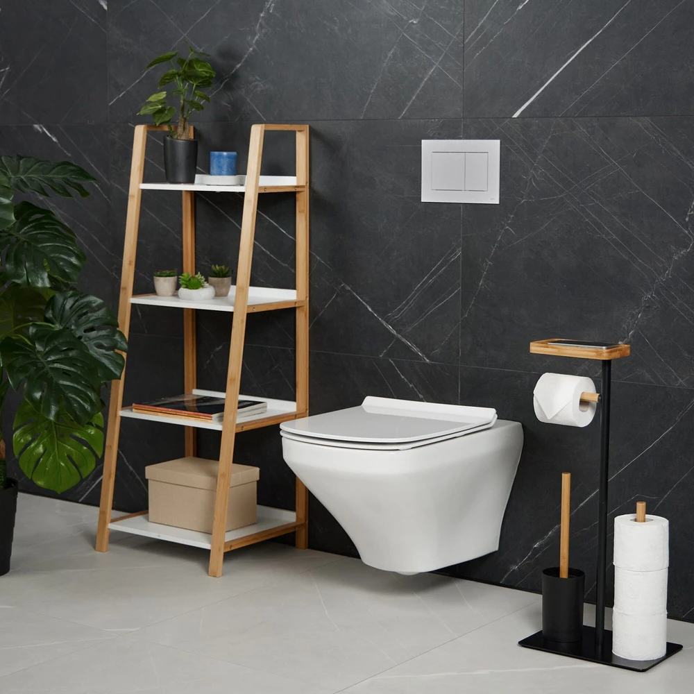 Relaxdays Bambuko ir geležies WC rinkinys su lentynėle