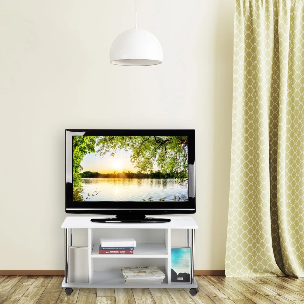 Relaxdays Baltas TV staliukas ant ratukų