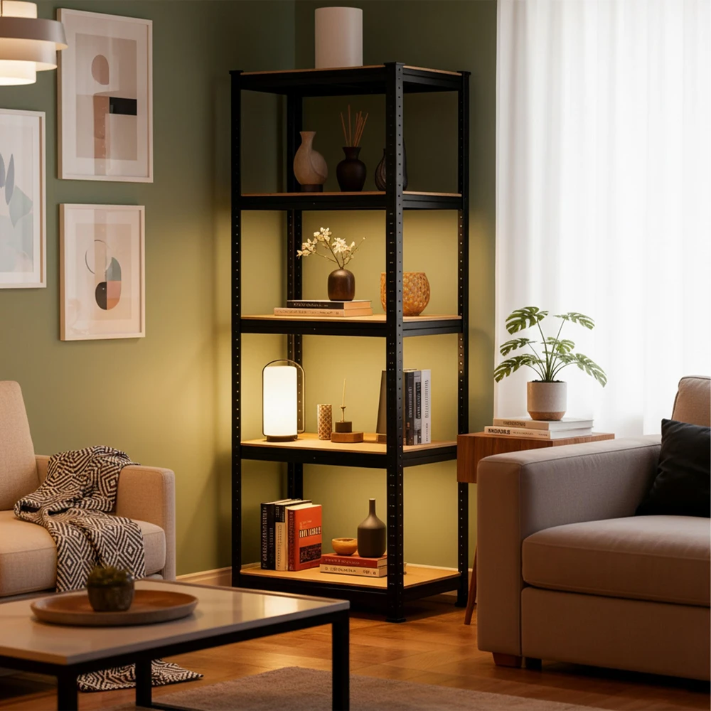 Relaxdays Tvirta lentyna, 5 lentynos, šviesiai ruda/juoda, plieninė sandėliavimo
