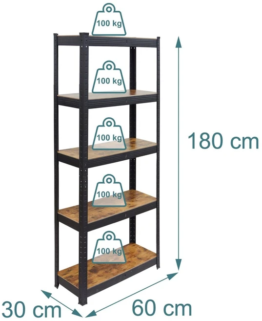 Relaxdays Tvirtos konstrukcijos lentyna, 500 kg, ruda, metalas