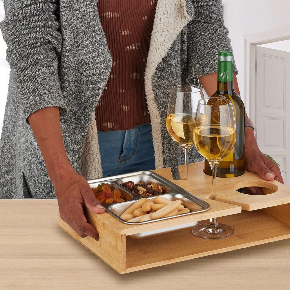 Relaxdays Užkandžių laikiklis su nerūdijančio plieno padėklu