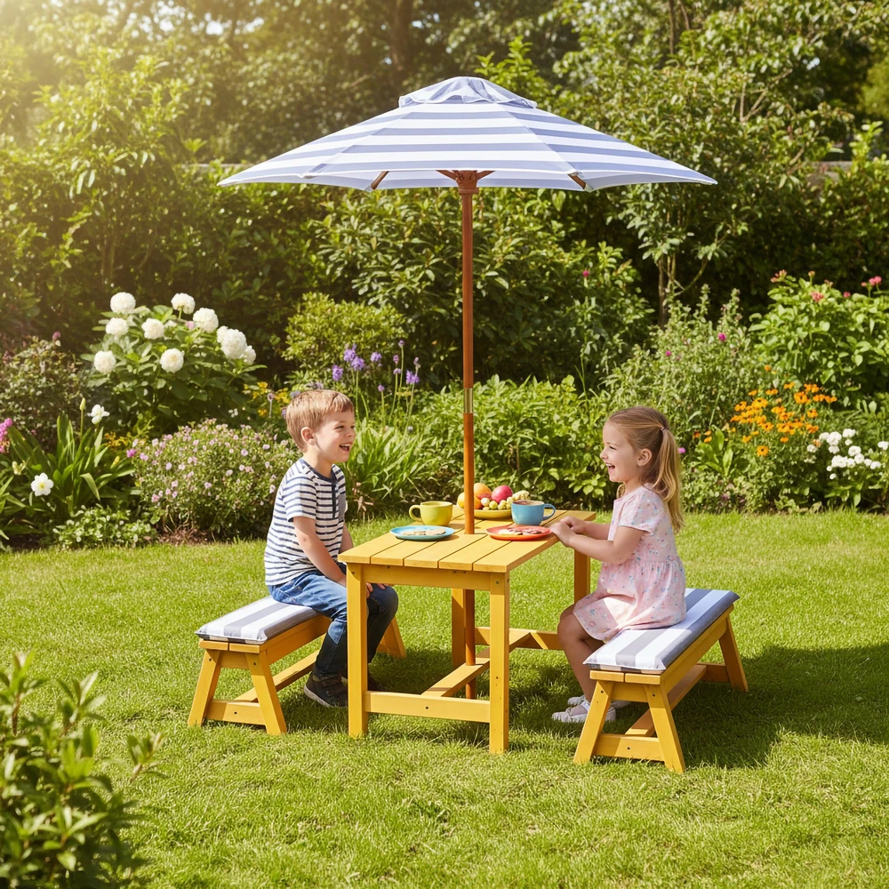 Relaxdays Vaikiškas pikniko rinkinys su skėčiu ir pagalvėlėmis