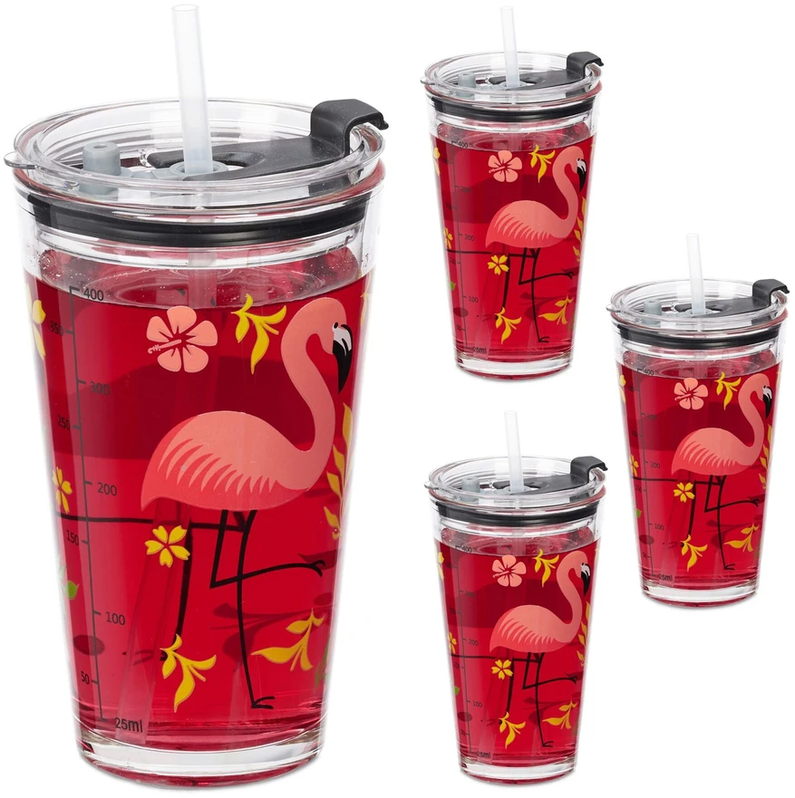 Relaxdays 4x vaikiški puodeliai su flamingo motyvu
