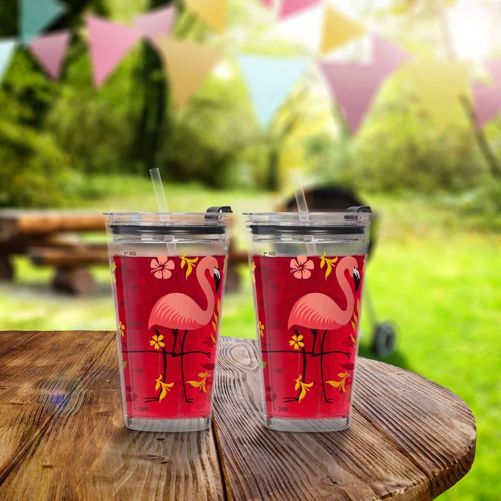 Relaxdays 4x vaikiški puodeliai su flamingo motyvu