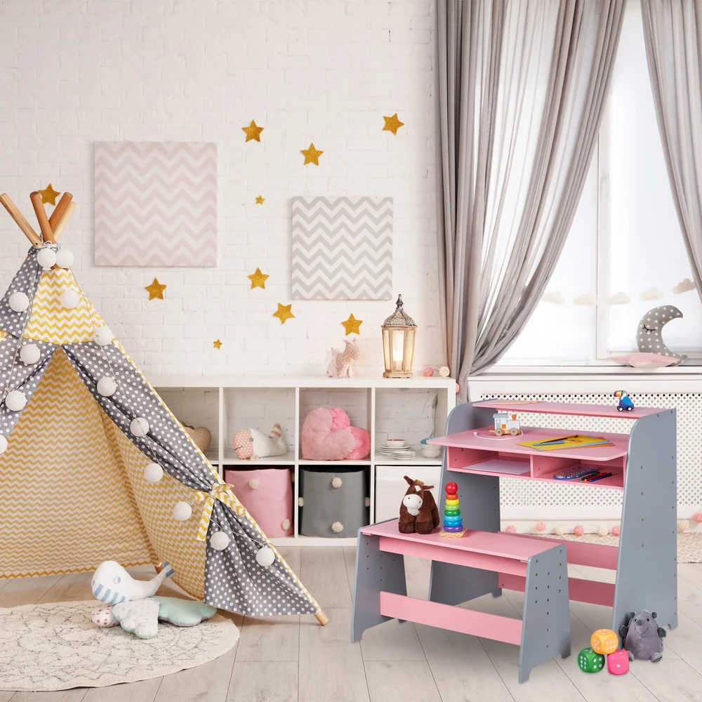 Relaxdays Aukščio reguliuojamas stalas ir suoliukas vaikams