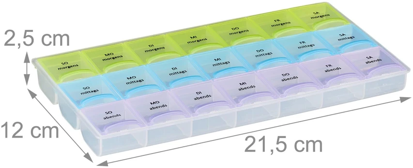 Relaxdays 7 dienų tablečių dėžutė su 3 skyreliais kiekvienai dienai
