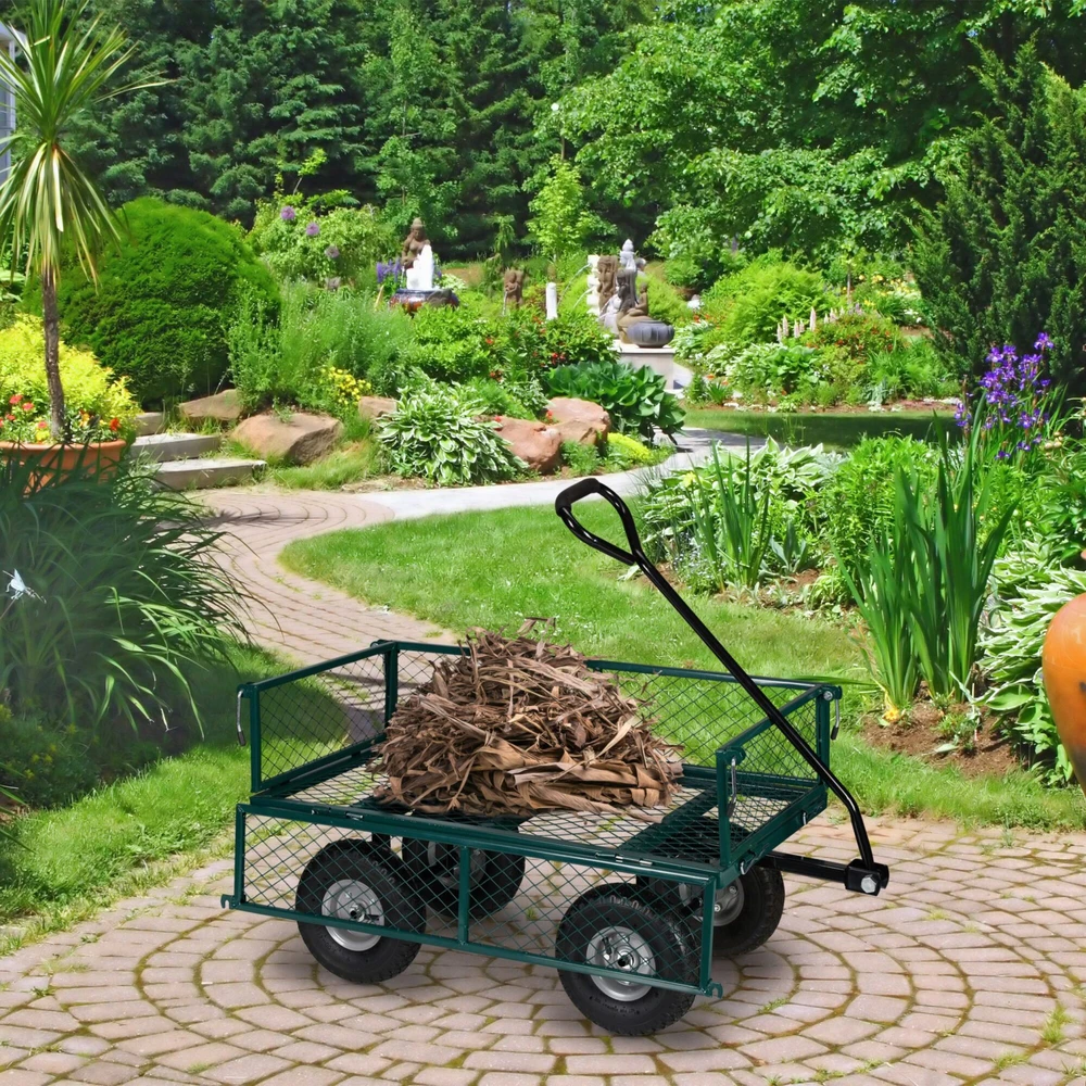 Relaxdays Žalias tvirtas vežimėlis su atlenkiamais šonais