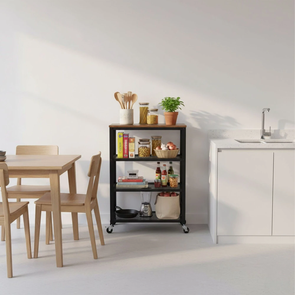 Relaxdays Industrinis 4 lentynų vežimėlis