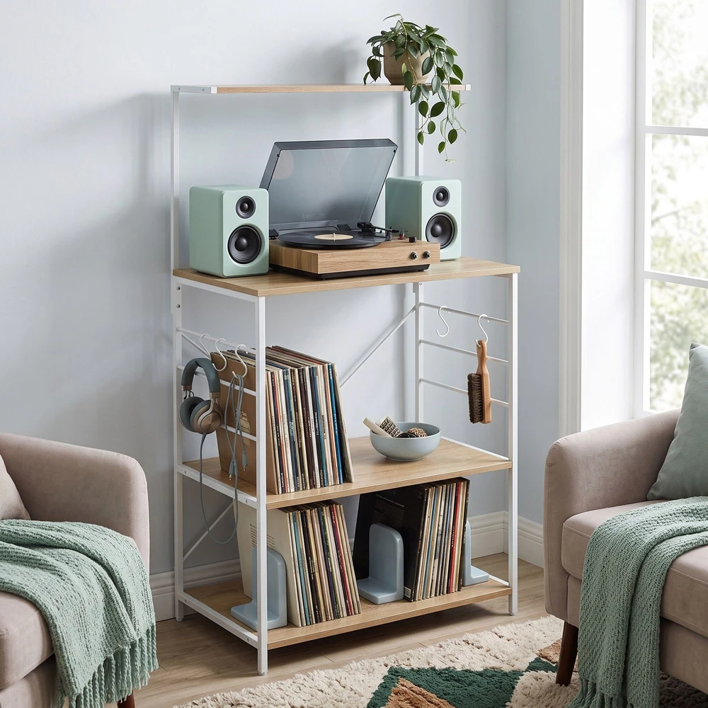 Relaxdays Virtuvės lentyna, 4 lygiai ir 4 kabliukai