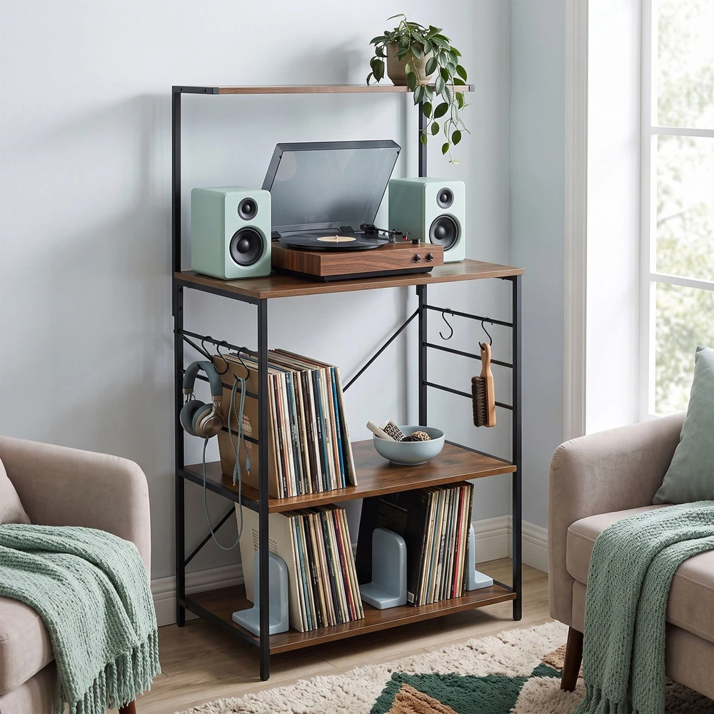 Relaxdays Virtuvės lentyna, 4 lygiai ir 4 kabliukai
