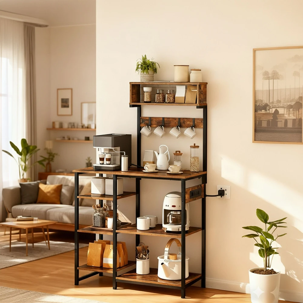 Lova Relaxdays Daugiapakopė virtuvės lentyna su lizdu