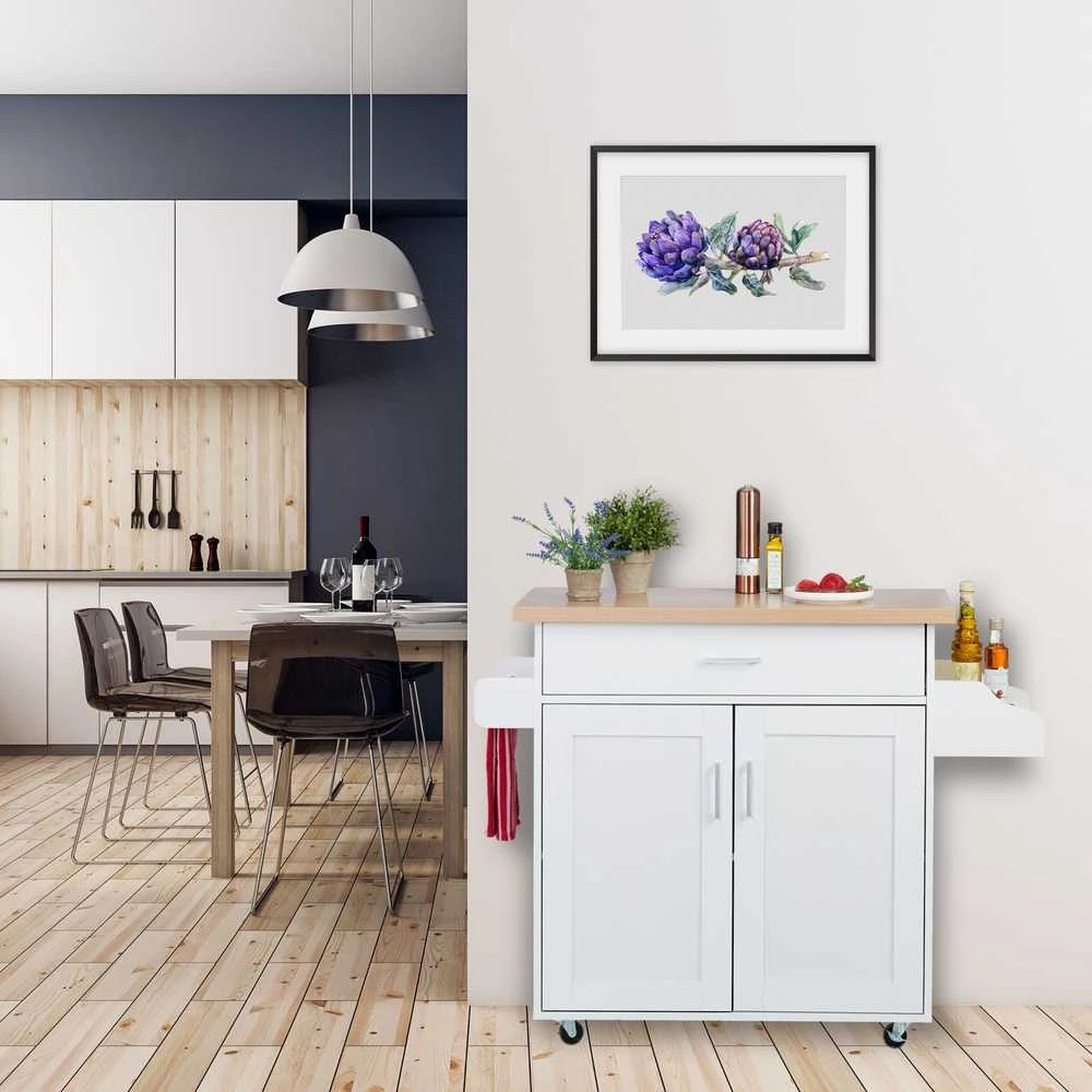Relaxdays Virtuvinis vežimėlis su stalviršiu