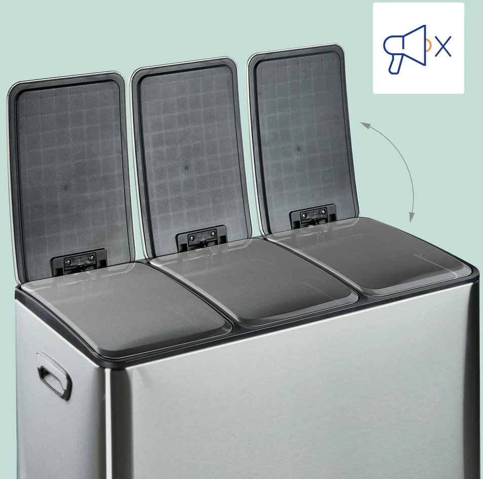 Relaxdays Virtuvės šiukšliadėžė su 3x 15 l skyriais