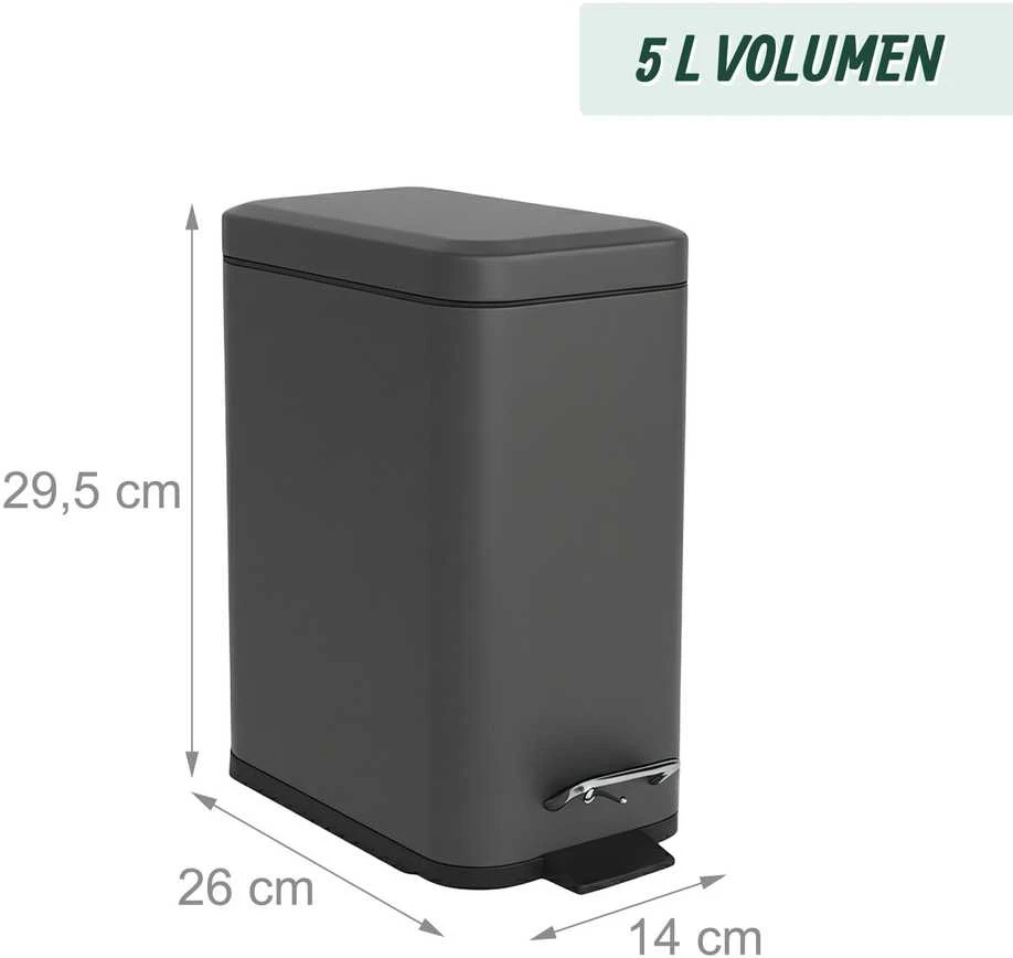 Relaxdays 5 l vonios šiukšliadėžė su švelnaus užsidarymo mechanizmu