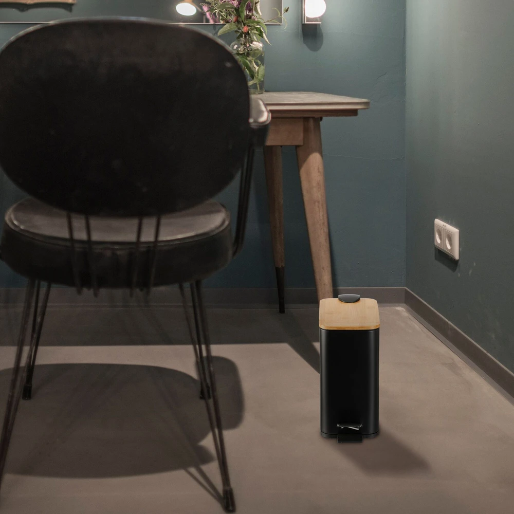 Relaxdays 5 l vonios šiukšliadėžė su bambukiniu dangčiu
