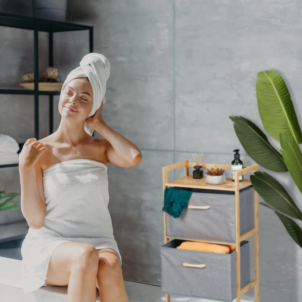 Relaxdays Bambukinė vonios lentyna su 2 krepšiais