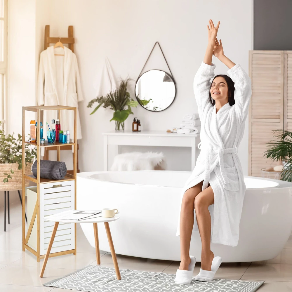 Relaxdays Vonios lentyna su skalbinių krepšiu