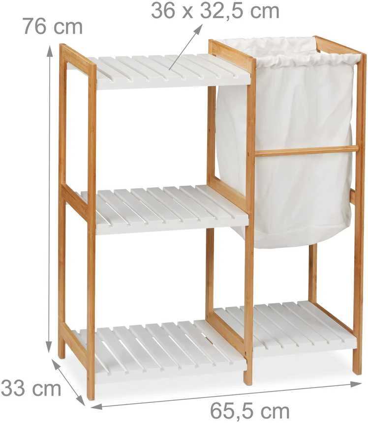 Relaxdays 4 aukštų vonios lentyna ir skalbinių krepšys