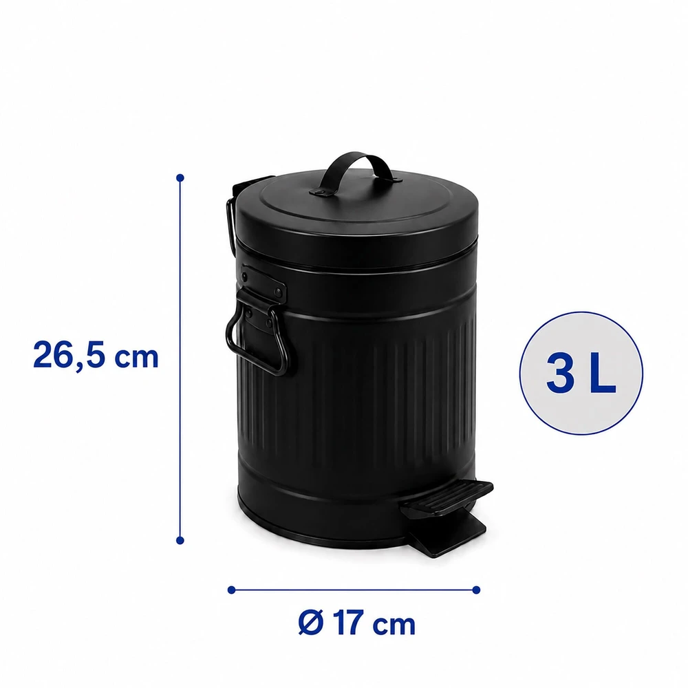 Relaxdays Vonios šiukšliadėžė su pedalu, apvali, retro stiliaus, 3 l