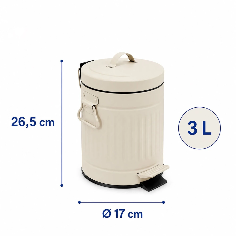 Relaxdays Vonios šiukšliadėžė su pedalu, apvali, retro stiliaus, 3 l