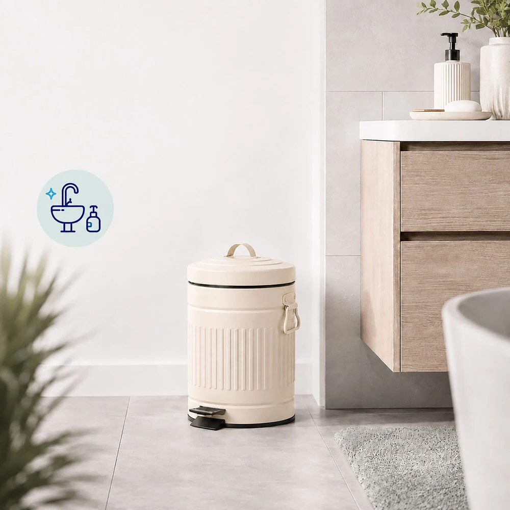 Relaxdays Vonios šiukšliadėžė su pedalu, apvali, retro stiliaus, 5 l