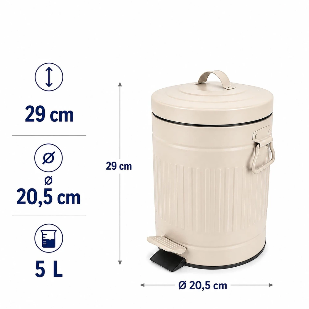 Relaxdays Vonios šiukšliadėžė su pedalu, apvali, retro stiliaus, 5 l